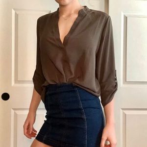 Lush Olive Green V-Neck Blouse Large